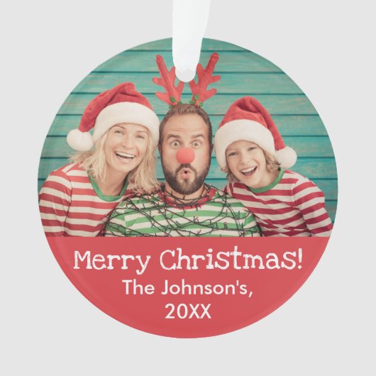 Fun Foto auf Front und zurück Rustikale Rote Weihn Ornament (Vorderseite)