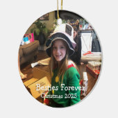 Fun Foto BESTIES 2024 Weihnachten personalisieren Keramik Ornament (Links)