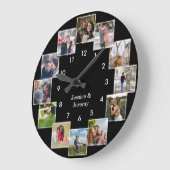 Fun Foto Collage Couple's Black Large Clock Große Wanduhr (Winkel)