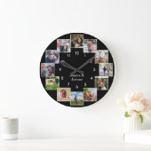 Fun Foto Collage Couple's Black Large Clock Große Wanduhr (Zuhause)