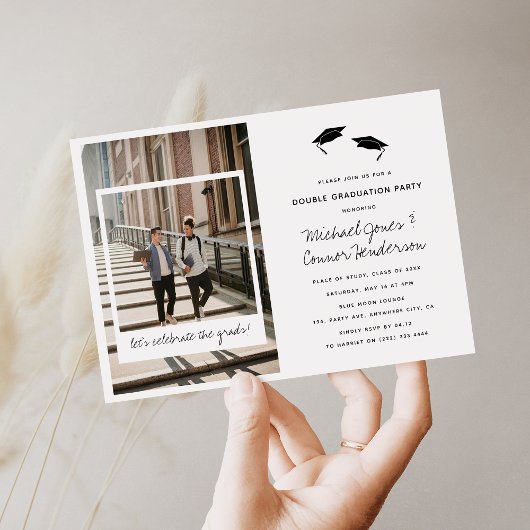 Fun Foto Collage Double Graduation Party Einladung