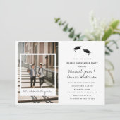 Fun Foto Collage Double Graduation Party Einladung (Stehend Vorderseite)