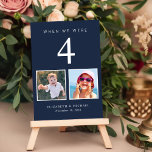 Fun Foto Navy Blue Wedding Tischnummer<br><div class="desc">Genießen Sie die Dekoration der Hochzeitsfeier mit den marineblauen Tischnummern,  in denen jede Tischnummer den Fotos der Braut und des Bräutigams im gleichen Alter entspricht. Zum Beispiel,  für Tabelle 4,  personalisieren Sie die Tischnummer mit "4" und fügen Sie Fotos der Braut und Bräutigam,  wenn sie 4 Jahre alt waren.</div>