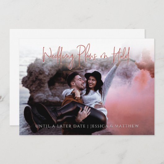 Fun Foto Rote Skripte Hochzeitstermin ändern Ankündigung (Vorne/Hinten)