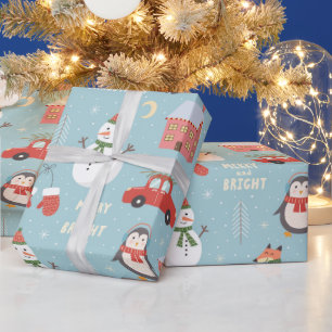 Fun Fox Snowman Penguin und Autos Weihnachten Geschenkpapier