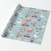 Fun Fox Snowman Penguin und Autos Weihnachten Geschenkpapier (Ungerollt)