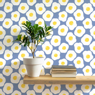 Fun Fried Eggs Blue Pattern Tapete