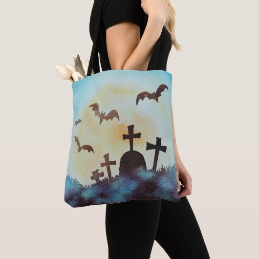 Fun Friedhof Graves überquert Vollmond Halloween Tasche (Von Nahem)