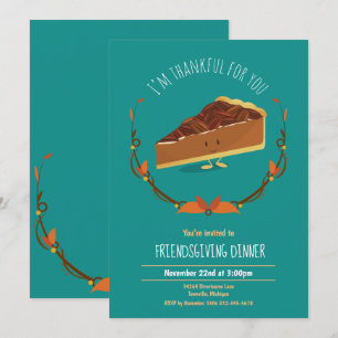 Fun Friendsgiving Pecan Pie Aquamarin Urlaub Einladung