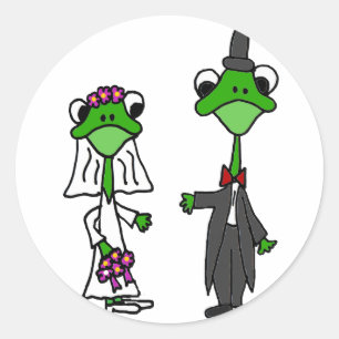 Fun Frog Braut und Groom Wedding Design Runder Aufkleber