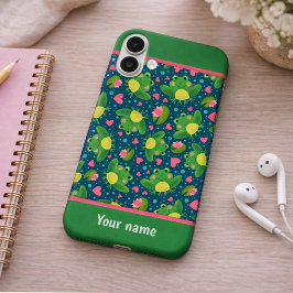 Fun Frog Pattern Custom Name New Beginnings iPhone 16 Plus Hülle