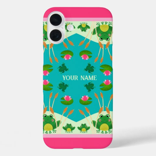 Fun Frog Pattern Pink Green Custom Name Case-Mate iPhone Hülle (Rückseite)