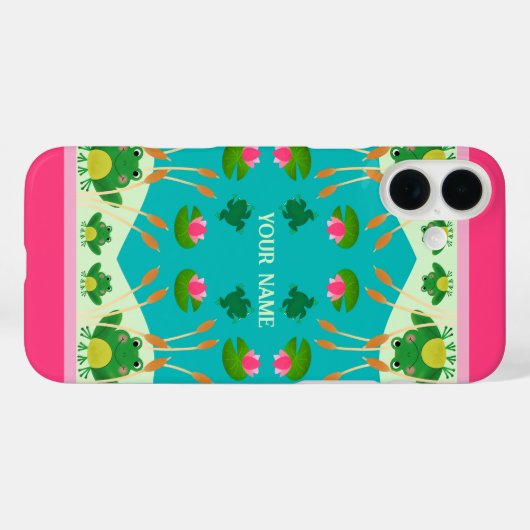 Fun Frog Pattern Pink Green Custom Name Case-Mate iPhone Hülle (Rückseite (Horizontal))