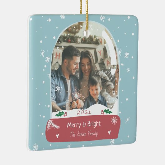 Fun Frohe Weihnachts-Foto Schneeballillustrierung Keramikornament (Rechts)