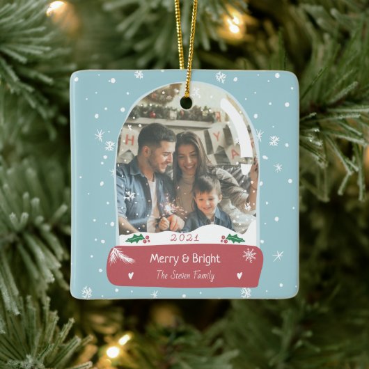 Fun Frohe Weihnachts-Foto Schneeballillustrierung Keramikornament (Baum)