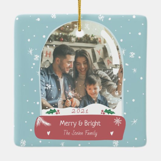 Fun Frohe Weihnachts-Foto Schneeballillustrierung Keramikornament (Rückseite)