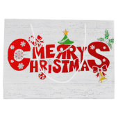 Fun fröhlicher Weihnachtstext auf weißem Holz Große Geschenktüte (Rückseite)