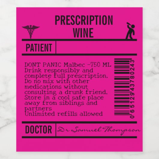 FUN FUCHSIA editable Wine Labels for WINE Weinetikett (Einzelnes Label)