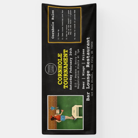 Fun Fundraiser Bar Restaurant Cornhole Turnier Banner (Vertikal)