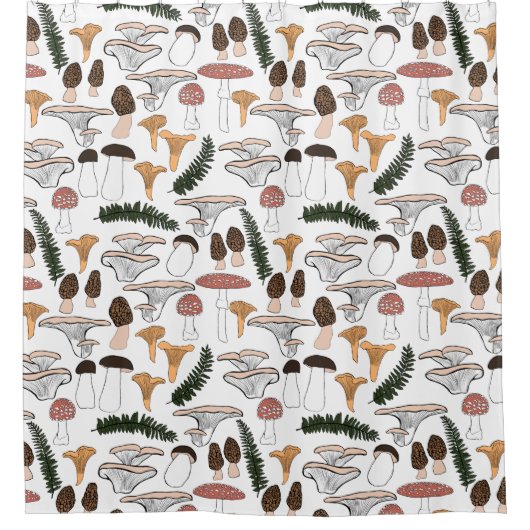 Fun Fungi Mushroom Fern Muster Duschvorhang (Vorderseite)