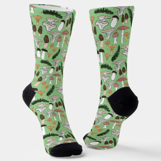 Fun Fungi Mushroom Fern Muster für grüne Suche Socken (Gewinkelt)