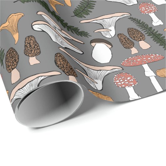 Fun Fungi Mushroom Fern Muster Geschenk Geschenkpapier (Rolleneckpunkt)