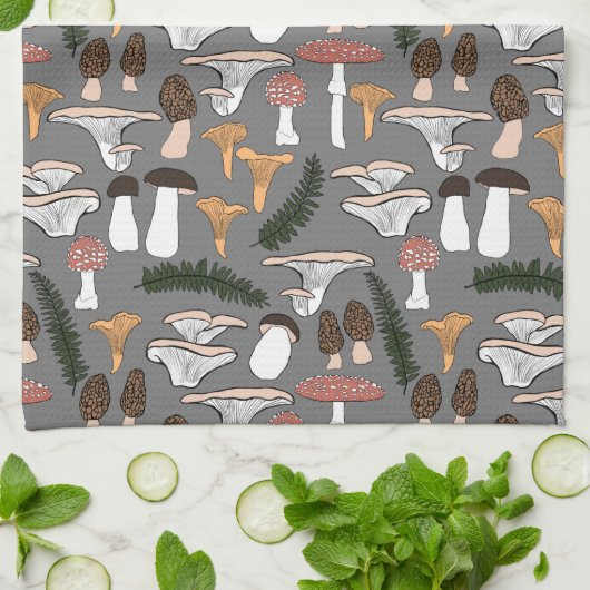 Fun Fungi Mushroom Fern Muster Geschirrtuch (Gefaltet)