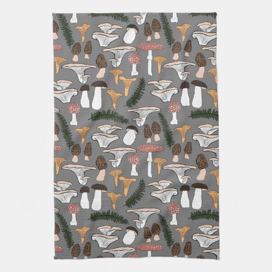 Fun Fungi Mushroom Fern Muster Geschirrtuch (Vertikal)