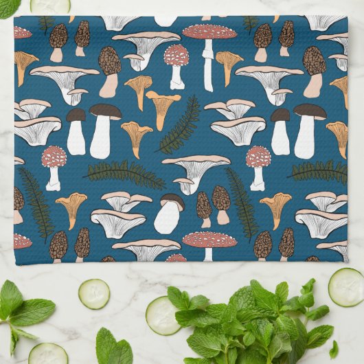 Fun Fungi Mushroom Fern Muster Geschirrtuch (Gefaltet)