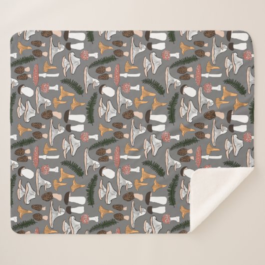 Fun Fungi Mushroom Fern Muster Sherpadecke (Vorderseite (Horizontal))