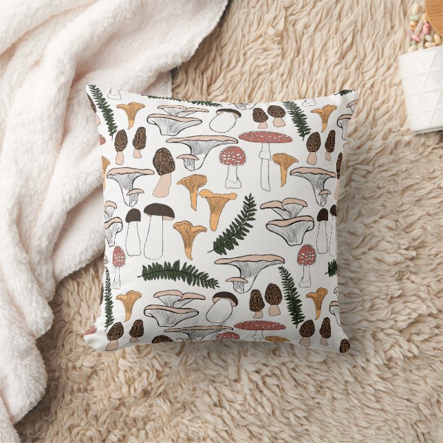 Fun Fungi Mushroom Ferns Pattern Kissen (Decke)