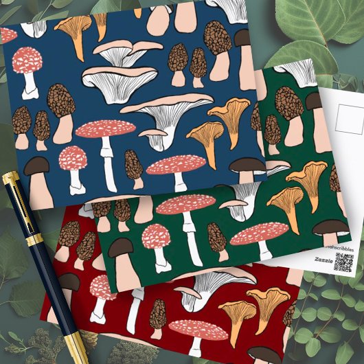 Fun Fungi Mushroom Pattern Postkarte