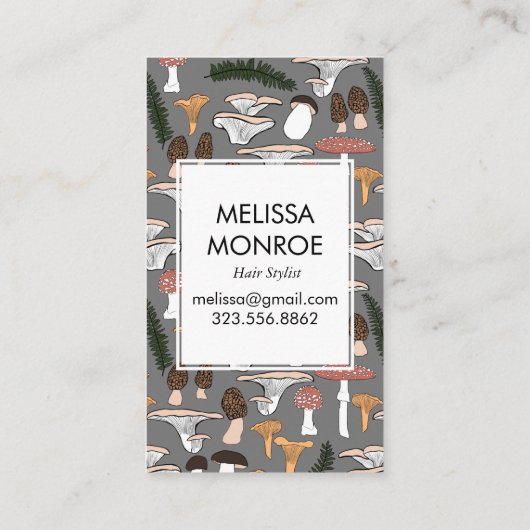 Fun Fungi Pilze Ferns Muster illustriert Visitenkarte (Rückseite)