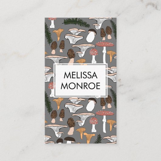 Fun Fungi Pilze Ferns Muster illustriert Visitenkarte (Vorderseite)