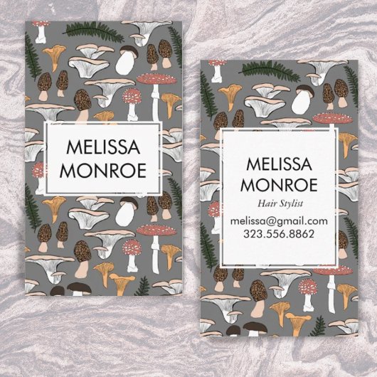 Fun Fungi Pilze Ferns Muster illustriert Visitenkarte