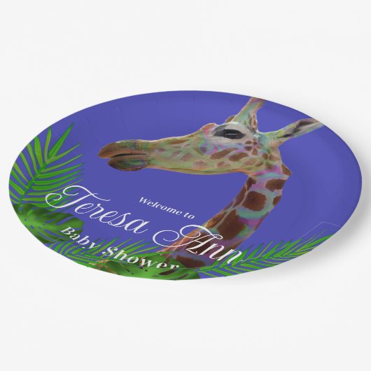 Fun funky bunt Giraffe Baby Dusche Pappteller (Schrägansicht)