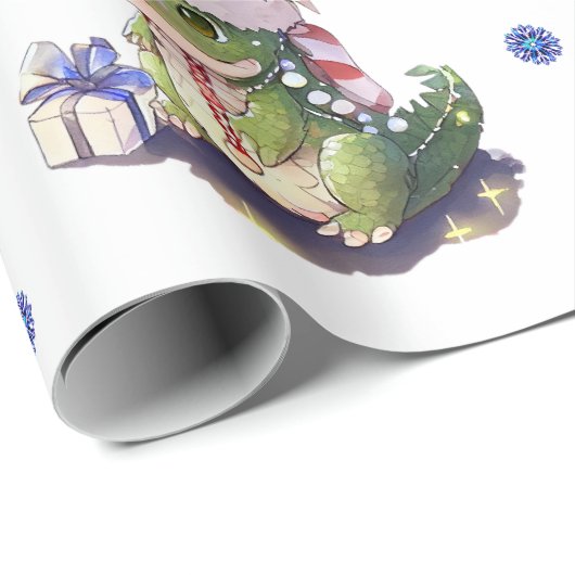 Fun & Funky Christmas Dinosaurier auf White Geschenkpapier (Rolleneckpunkt)