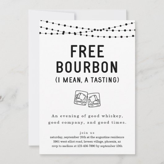 Fun Funny Free Bourbon Degustation Party Einladung (Vorderseite)