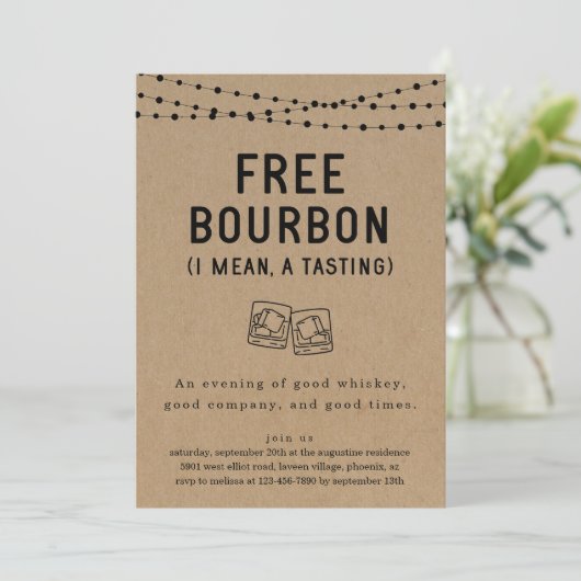 Fun Funny Free Bourbon Degustation Party Einladung (Stehend Vorderseite)