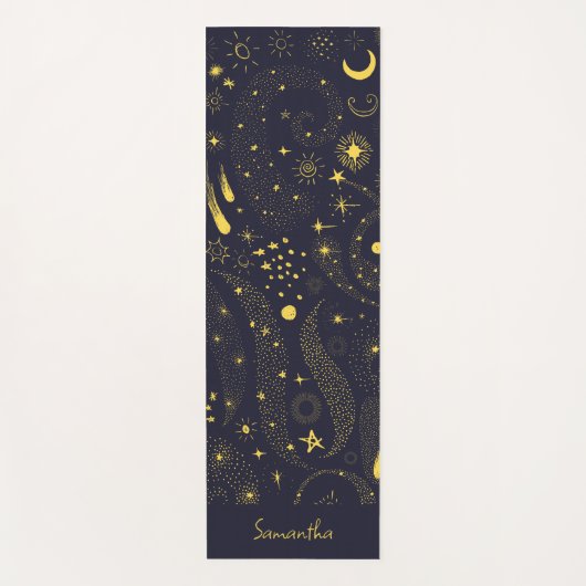 Fun Galaxy Muster Schwarz Personalisiert Yogamatte (Vorderseite)