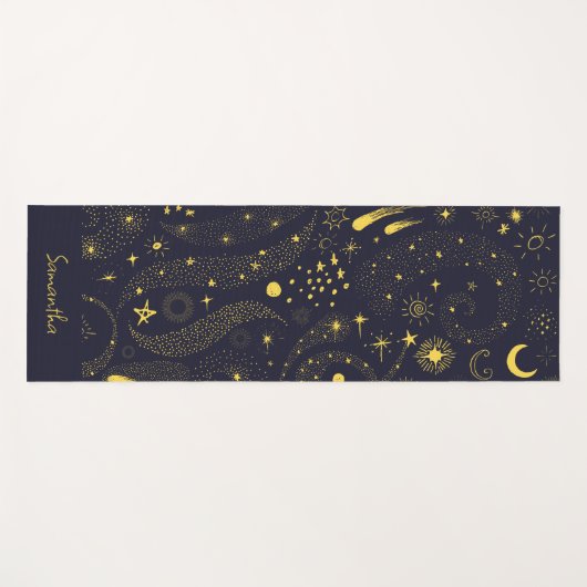 Fun Galaxy Muster Schwarz Personalisiert Yogamatte (Vorderseite (Horizontal))