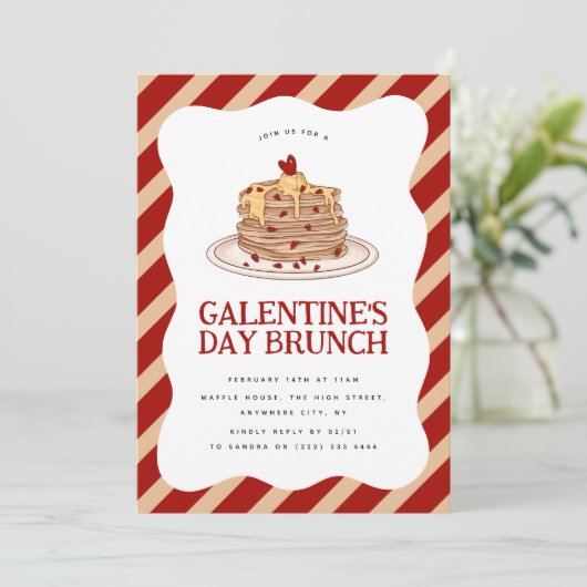 Fun Galentine's Brunch Pancake Einladung (Stehend Vorderseite)