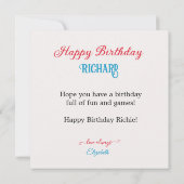 FUN GAMERS THEMA KINDERGEBURTSTAG CAKE KARTE (Rückseite)