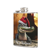 Fun Gator in einer Weihnachtsmannmütze Flachmann (Links)