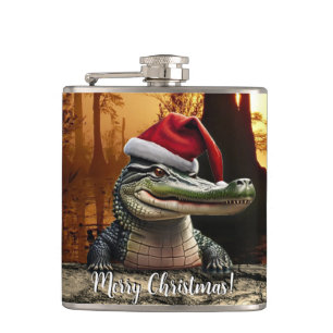 Fun Gator in einer Weihnachtsmannmütze Flachmann