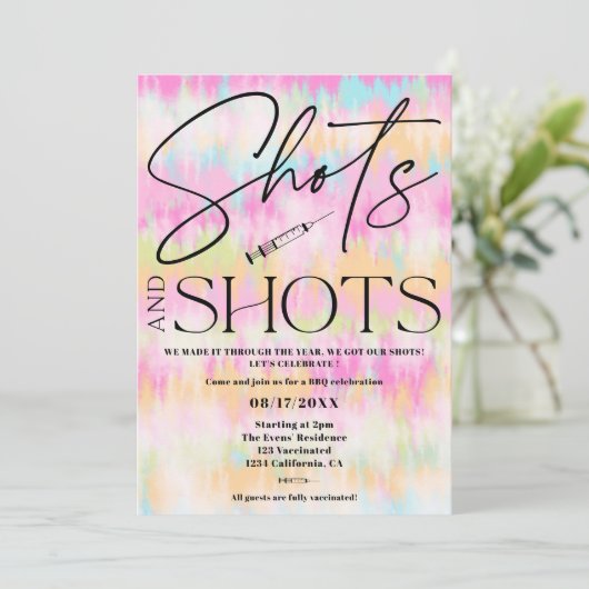 Fun gefärbte Krawatte Aufnahmen Impffeier Einladung (Stehend Vorderseite)