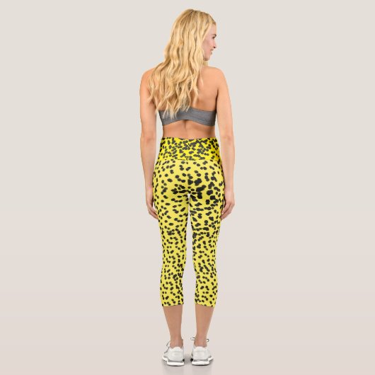 Fun-Gelb-Schwarz-Dalmatiner-Tintenfarbe Farbmuster Capri Leggings (Rückseite)