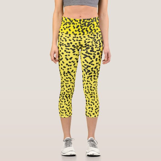 Fun-Gelb-Schwarz-Dalmatiner-Tintenfarbe Farbmuster Capri Leggings (Vorderseite)