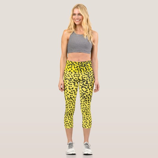 Fun-Gelb-Schwarz-Dalmatiner-Tintenfarbe Farbmuster Capri Leggings (Vorderseite)
