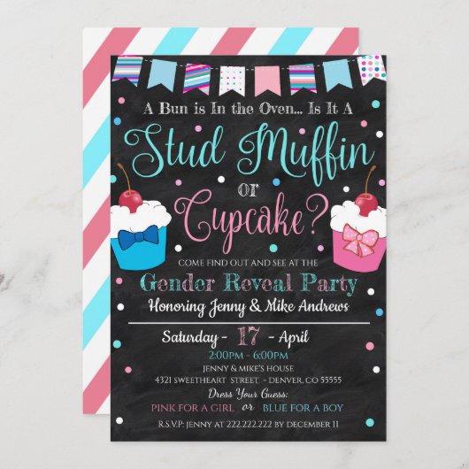 Fun Gender Reveal Party Einladung (Vorne/Hinten)